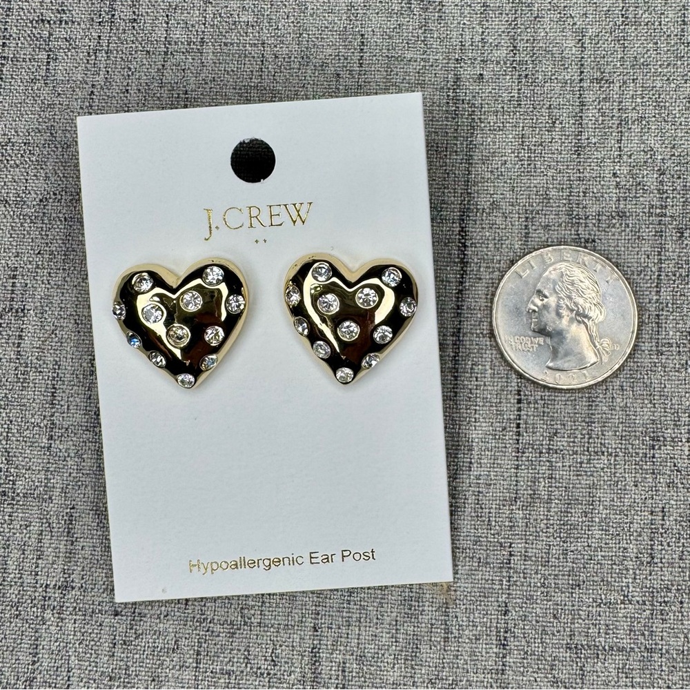 J. Crew Gold Crystal Heart Bauble Earrings NWT - Picture 5 of 5